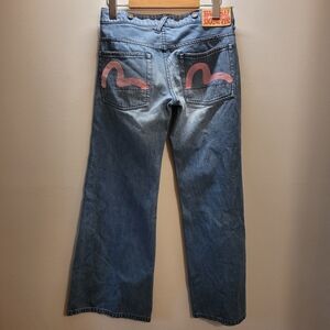 Y2k Evisu Donna Flared Jeans Denim Pants Light Wash - Size 25